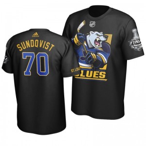 2019 Stanley Cup Final Blues Oskar Sundqvist Cartoon Mascot T-Shirt - Black - Sale