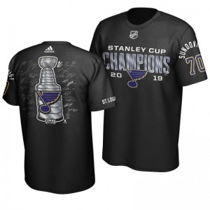 Oskar Sundqvist 2019 Stanley Cup Champions Blues Goaltender Signature Roster T-Shirt - Black - Sale