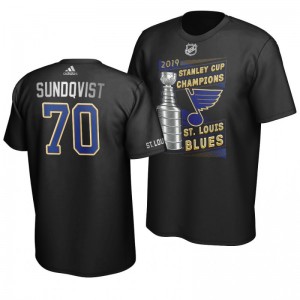 Oskar Sundqvist 2019 Stanley Cup Champions Blues Replica Trophy T-Shirt - Black - Sale