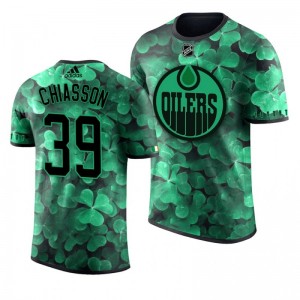 Oilers Alex Chiasson St. Patrick's Day Green Lucky Shamrock Adidas T-shirt - Sale