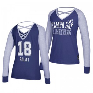 Ondrej Palat Tampa Bay Lightning 2019 Long Sleeve Women's Blue Adidas Contrast T-Shirt - Sale