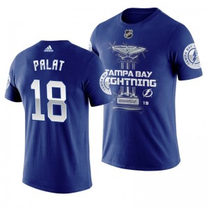 Lightning #18 Ondrej Palat 2019 Presidents' Trophy Winners Backhand Score T-shirt Navy - Sale
