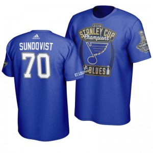 Oskar Sundqvist 2019 Stanley Cup Champions Blues Hand Pass T-Shirt - Blue - Sale