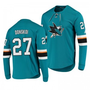 Sharks Joonas Donskoi Teal Platinum Long Sleeve Jersey T-Shirt - Sale
