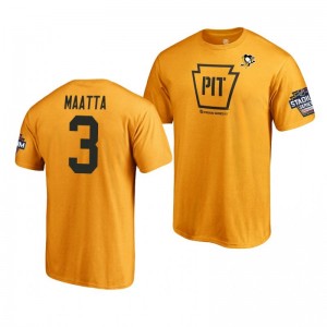 Penguins Olli Maatta 2019 NHL Stadium Series Name and Number Gold T-Shirt - Sale