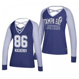 Nikita Kucherov Tampa Bay Lightning 2019 Long Sleeve Women's Blue Adidas Contrast T-Shirt - Sale