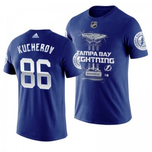 Lightning #86 Nikita Kucherov 2019 Presidents' Trophy Winners Backhand Score T-shirt Navy - Sale