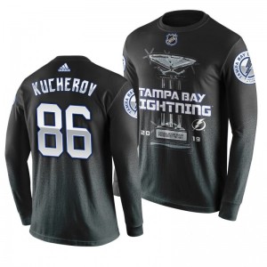Lightning #86 Nikita Kucherov 2019 Presidents' Trophy Winners Backhand Score Long Sleeve T-shirt Black - Sale