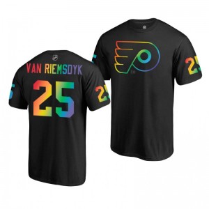 James van Riemsdyk Flyers Black Rainbow Pride Name and Number T-Shirt - Sale
