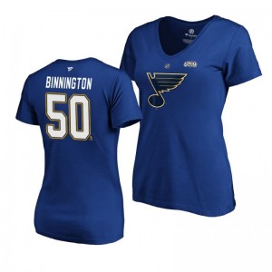 Blues 2019 Stanley Cup Final Jordan Binnington Authentic Stack Blue Women's T-Shirt - Sale