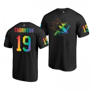 Joe Thornton Sharks Name and Number LGBT Black Rainbow Pride T-Shirt - Sale