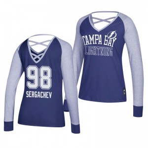 Mikhail Sergachev Tampa Bay Lightning 2019 Long Sleeve Women's Blue Adidas Contrast T-Shirt - Sale