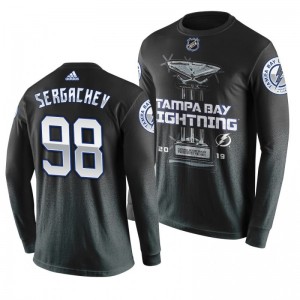 Lightning #98 Mikhail Sergachev 2019 Presidents' Trophy Winners Backhand Score Long Sleeve T-shirt Black - Sale