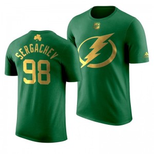 NHL Lightning Mikhail Sergachev 2020 St. Patrick's Day Golden Limited Green T-shirt - Sale