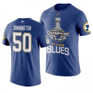 2019 Stanley Cup Champions Blues Jordan Binnington Primary Logo T-Shirt - Blue - Sale