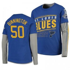2019 Stanley Cup Champions Blues Royal Long Sleeve Jordan Binnington T-Shirt - Sale