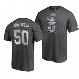 Blues 2019 Stanley Cup Champions Banner Collection Jordan Binnington T-Shirt - Heather Charcoal - Sale