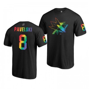 Joe Pavelski Sharks Name and Number LGBT Black Rainbow Pride T-Shirt - Sale