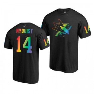 Gustav Nyquist Sharks Name and Number LGBT Black Rainbow Pride T-Shirt - Sale