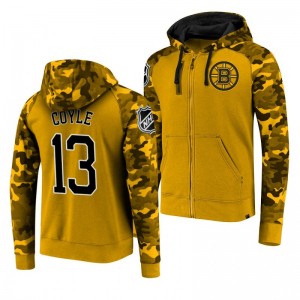 Bruins Charlie Coyle Full-Zip Yellow Camo Hoodie - Sale