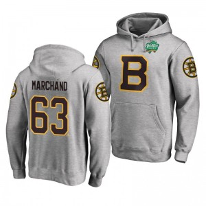 Boston Bruins 2019 Winter Classic Brad Marchand Heather Gray Primary Logo Pullover Hoodie - Sale