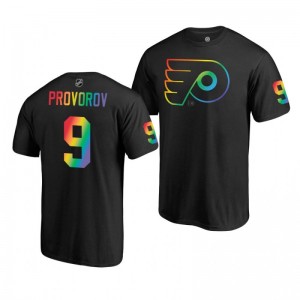 Ivan Provorov Flyers Black Rainbow Pride Name and Number T-Shirt - Sale