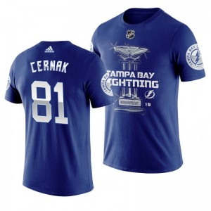 Lightning #81 Erik Cernak 2019 Presidents' Trophy Winners Backhand Score T-shirt Navy - Sale