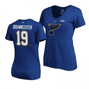 Blues 2019 Stanley Cup Final Jay Bouwmeester Authentic Stack Blue Women's T-Shirt - Sale