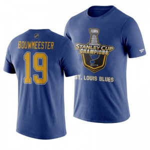Blues 2019 Stanley Cup Champions Locker Room Jay Bouwmeester T-Shirt - Blue - Sale