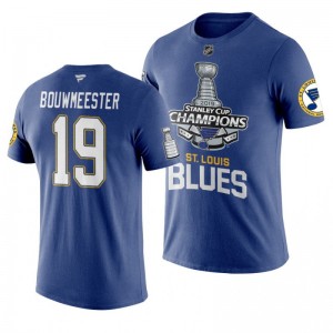 2019 Stanley Cup Champions Blues Jay Bouwmeester Primary Logo T-Shirt - Blue - Sale
