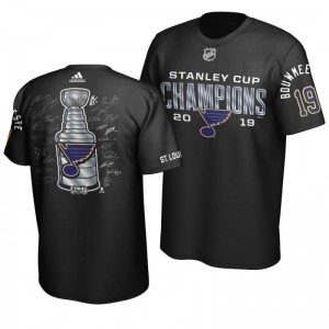 Jay Bouwmeester 2019 Stanley Cup Champions Blues Goaltender Signature Roster T-Shirt - Black - Sale