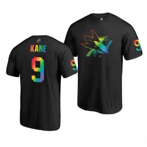 Evander Kane Sharks Name and Number LGBT Black Rainbow Pride T-Shirt - Sale