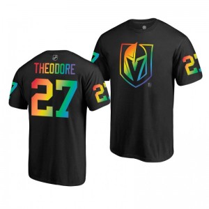 Shea Theodore Golden Knights Name and Number LGBT Black Rainbow Pride T-Shirt - Sale