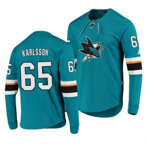 Sharks Erik Karlsson Teal Adidas Platinum Long Sleeve Jersey T-Shirt - Sale