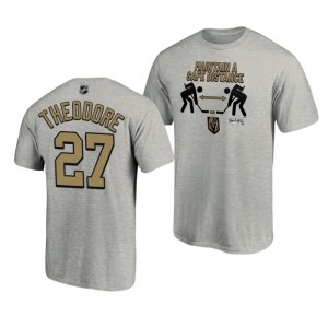 2020 Stanley Cup Playoffs Safe Distance Golden Knights Shea Theodore Heather Gray T-Shirt - Sale