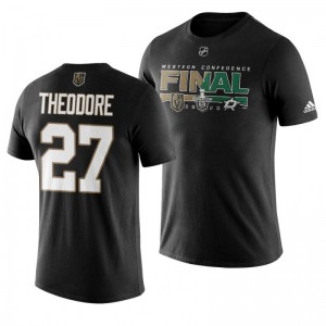 2020 Stanley Cup Playoffs Golden Knights Shea Theodore Black Western Conference Final Matchup T-Shirt - Sale