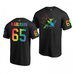 Erik Karlsson Sharks Name and Number LGBT Black Rainbow Pride T-Shirt - Sale
