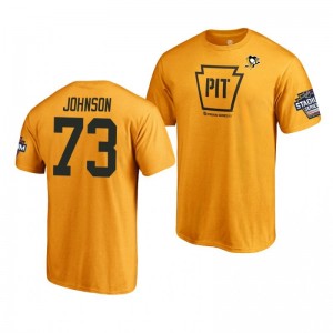 Penguins Jack Johnson 2019 NHL Stadium Series Name and Number Gold T-Shirt - Sale