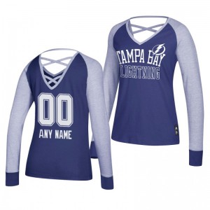 Custom Tampa Bay Lightning 2019 Long Sleeve Women's Blue Adidas Contrast T-Shirt - Sale