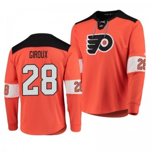Claude Giroux Flyers Platinum Long Sleeve Orange Jersey T-Shirt - Sale
