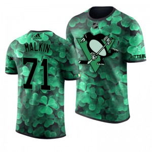 Penguins Evgeni Malkin St. Patrick's Day Green Lucky Shamrock Adidas T-shirt - Sale