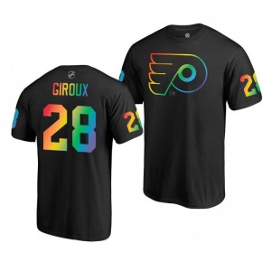 Claude Giroux Flyers Black Rainbow Pride Name and Number T-Shirt - Sale