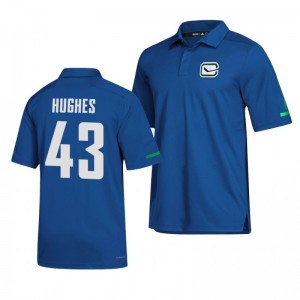 Canucks Quinn Hughes Alternate Game Day Blue Polo Shirt - Sale