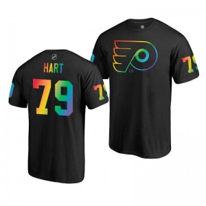 Carter Hart Flyers Black Rainbow Pride Name and Number T-Shirt - Sale