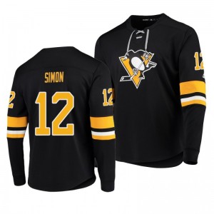 Penguins Dominik Simon Black Adidas Platinum Long Sleeve Jersey T-Shirt - Sale