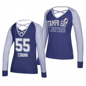 Braydon Coburn Tampa Bay Lightning 2019 Long Sleeve Women's Blue Adidas Contrast T-Shirt - Sale