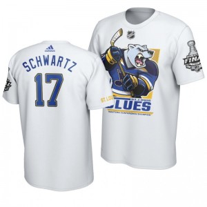 2019 Stanley Cup Final Blues Jaden Schwartz Cartoon Mascot T-Shirt - White - Sale