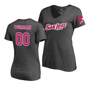 Mother's Day Pink Wordmark V-Neck Heather Gray T-Shirt San Jose Sharks Custom - Sale