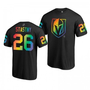 Paul Stastny Golden Knights Name and Number LGBT Black Rainbow Pride T-Shirt - Sale