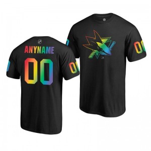 Custom Sharks Name and Number LGBT Black Rainbow Pride T-Shirt - Sale